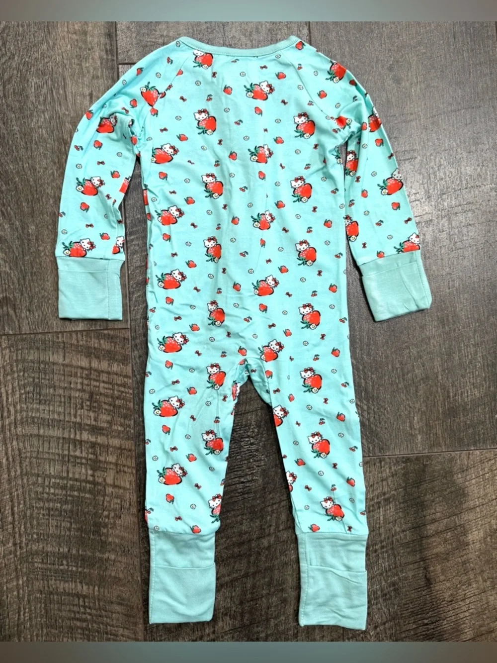 Bamboo Zipper Sleeper Pajamas Aqua Blue Hello Kitty Fruit Print 12-18m